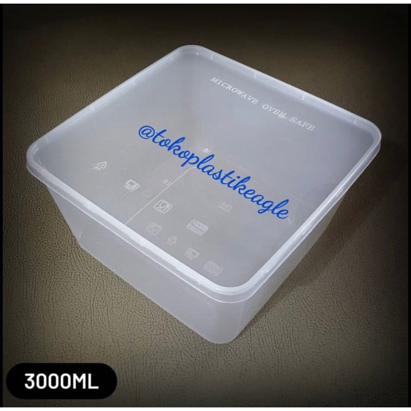 [isi 25pcs] Thinwall Square 3000ml / Kotak Makan Bening 3000ml
