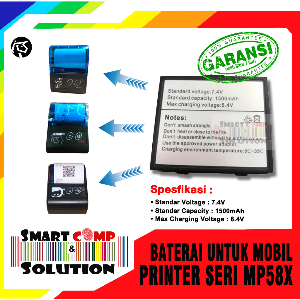Baterai Printer Bluetooth Mobile MP58X Unicorn Panda Alpha MPT-II Iware VSC EPPOS OKAY