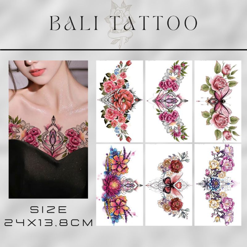 (Bali Tattoo Creative) NEW ARRIVAL/ Tato temporer cewek cowok motif lotus butterfly rose tribal untu