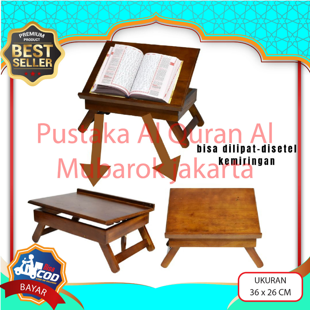 Meja Alquran Rehal Rekal Lipat Besar Ukir Kayu Mahoni Plitur Asli Ukuran 30X40cm Lipat Kayu Lehar Al