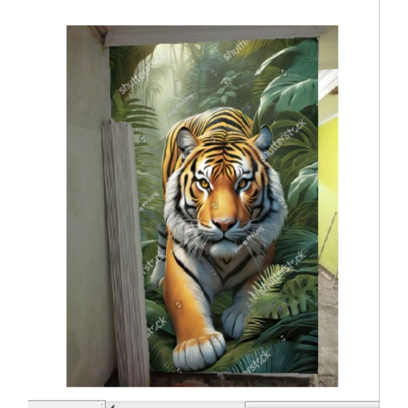 WALLBANNER/WALLPAPER 3DIMENSI HARIMAU HUTAN HIJAU Ukuran sedang