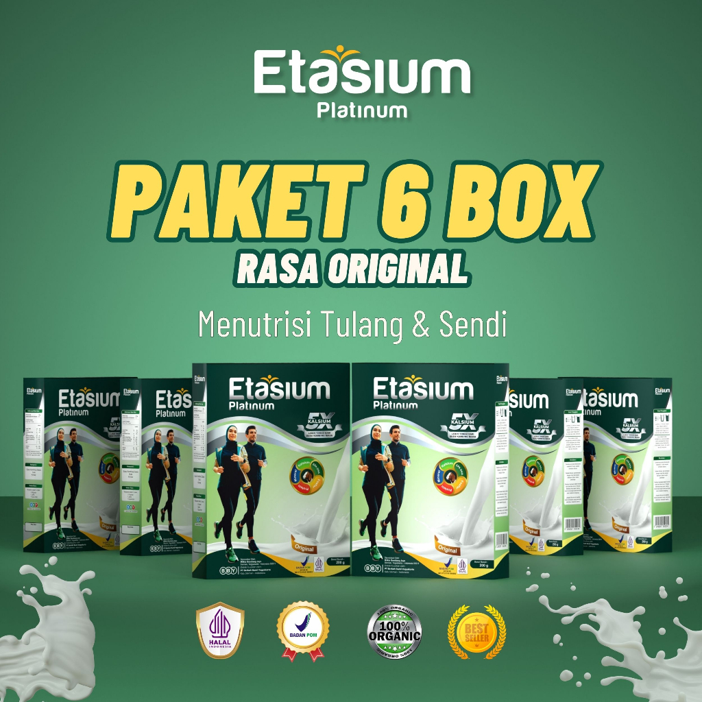 

[6 BOX] Etasium Platinum Minuman Susu Kambing Etawa Bubuk Rasa Original 200g Bahan Alami tanpa Pemanis Gula buatan Untuk Asam Lambung, Nyersi Sendi, dan Asam Urat Rasa Enak tidak prengus