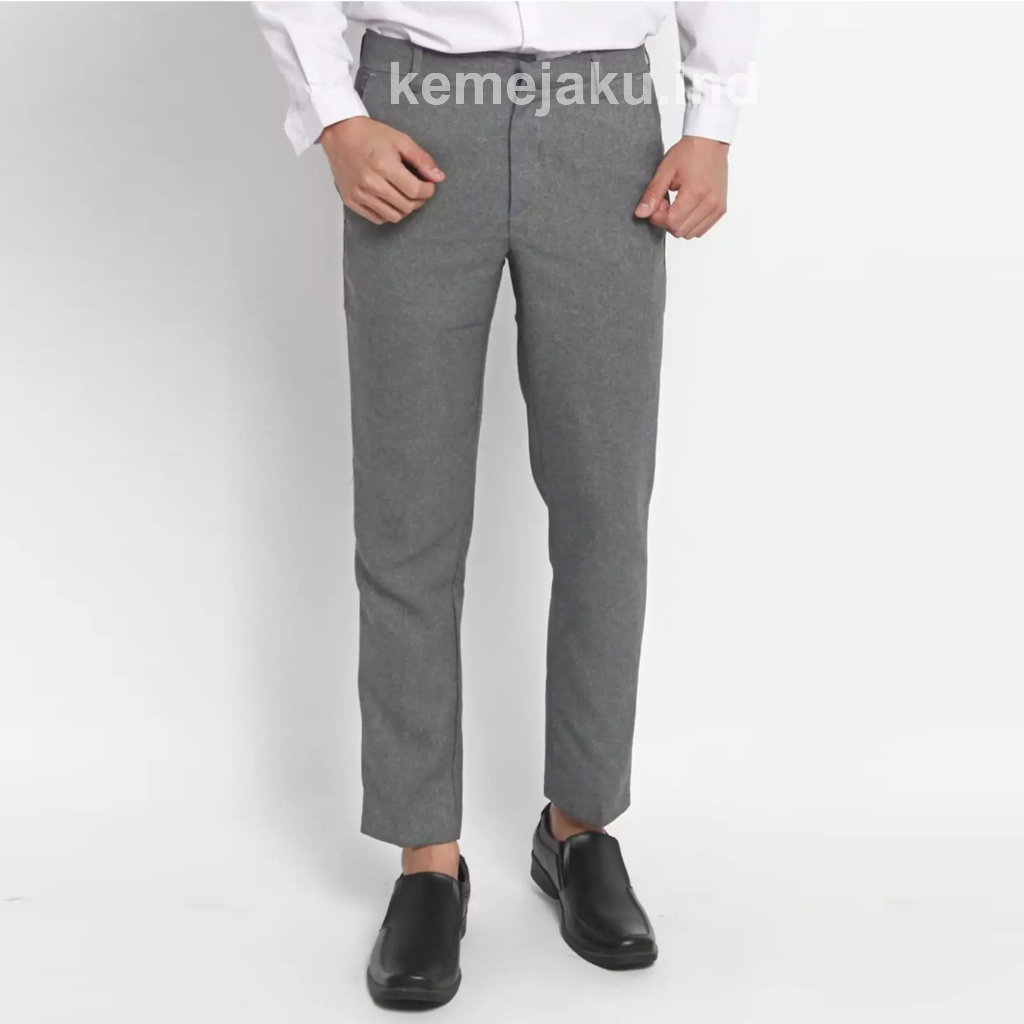 Celana Bahan Formal Pria Slimfit Kantoran Abu Muda E-1996