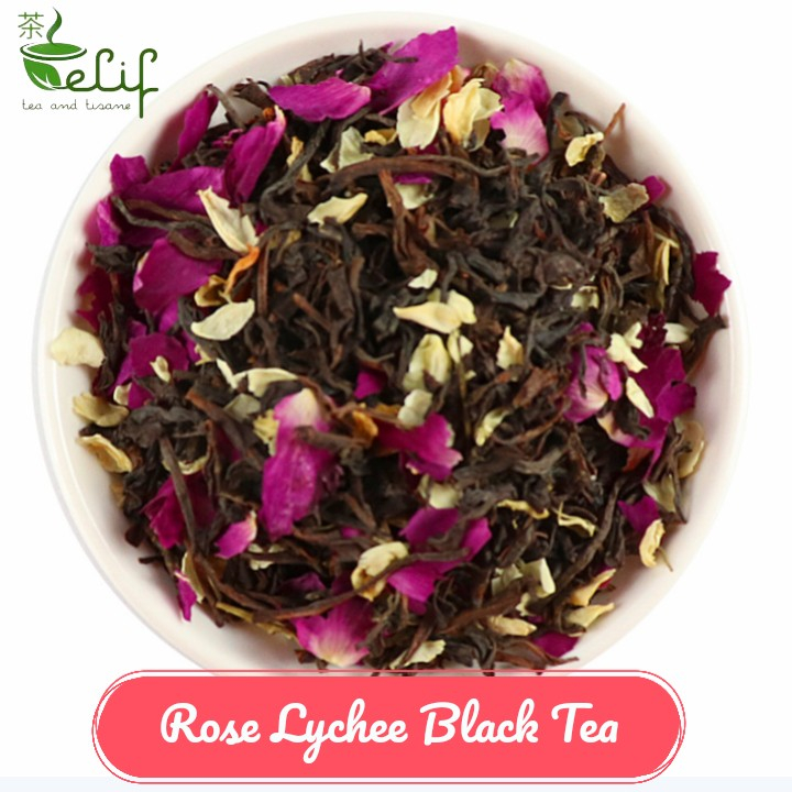 

ELIF TEA Big Pack Rose Lychee Black Tea : King Red Rose Dried Lychee Jasmine & Black Tea