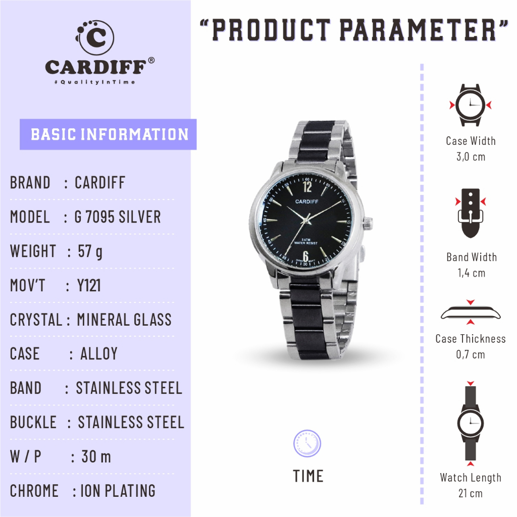 CARDIFF Jam Tangan Casual Wanita Analog Tali Rantai G 7095 Water Resist