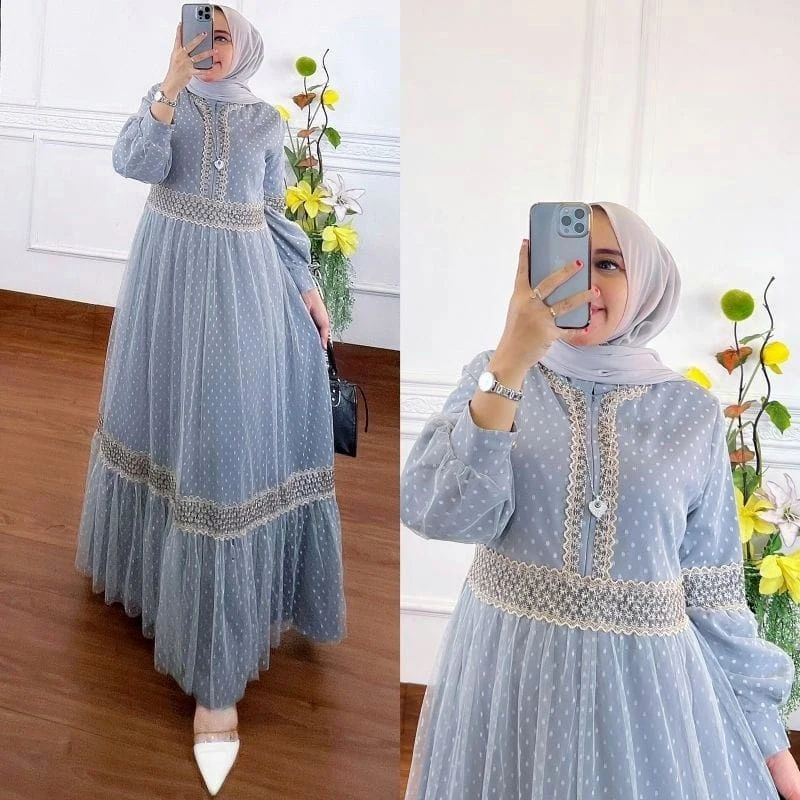 Gamis Terbaru KHALISA DRESS BO M L XL Dan XXL Busui Bahan TILE DOT MIX RENDA Baju Gamis Wanita Terba