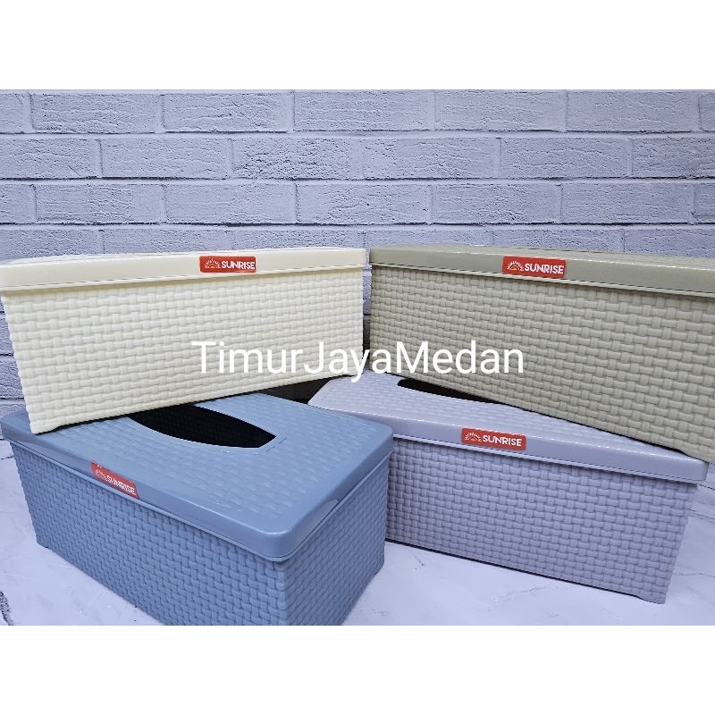 Kotak Tissue Plastik Motif Rotan / Tikar