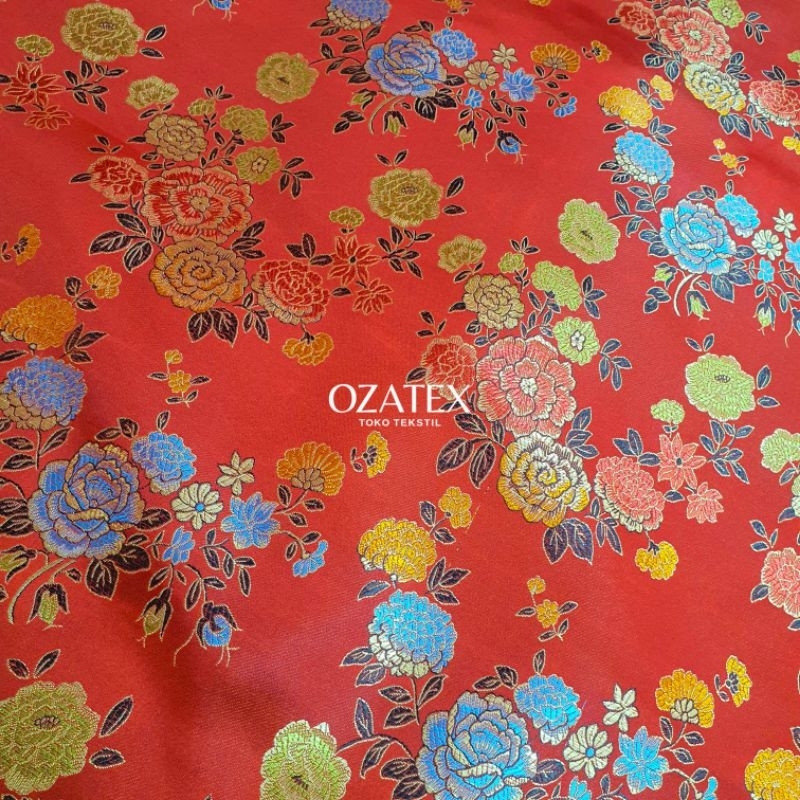 Kain Meteran - Kain - Kain CHEONGSAM - Motif MERAH MAWAR WARNA-WARNI - Harga Per Setengah Meter