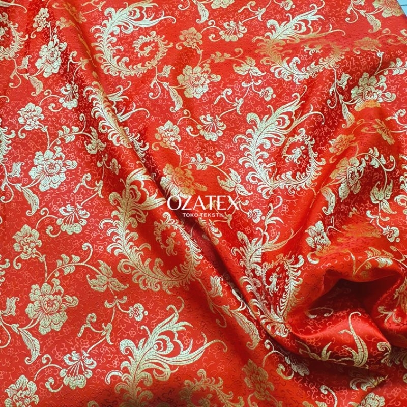 Kain Meteran - Kain - Kain CHEONGSAM - Motif PAKIS BESAR MERAH - Harga Per Setengah Meter