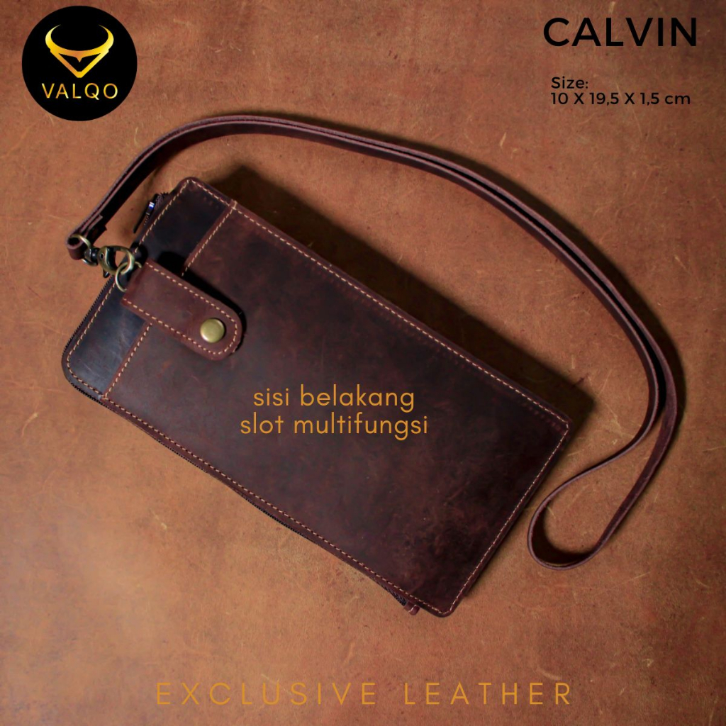VALQO CALVIN Dompet Panjang Unisex Dompet Kalung Leher Kulit Sapi Premium Untuk Pria Wanita