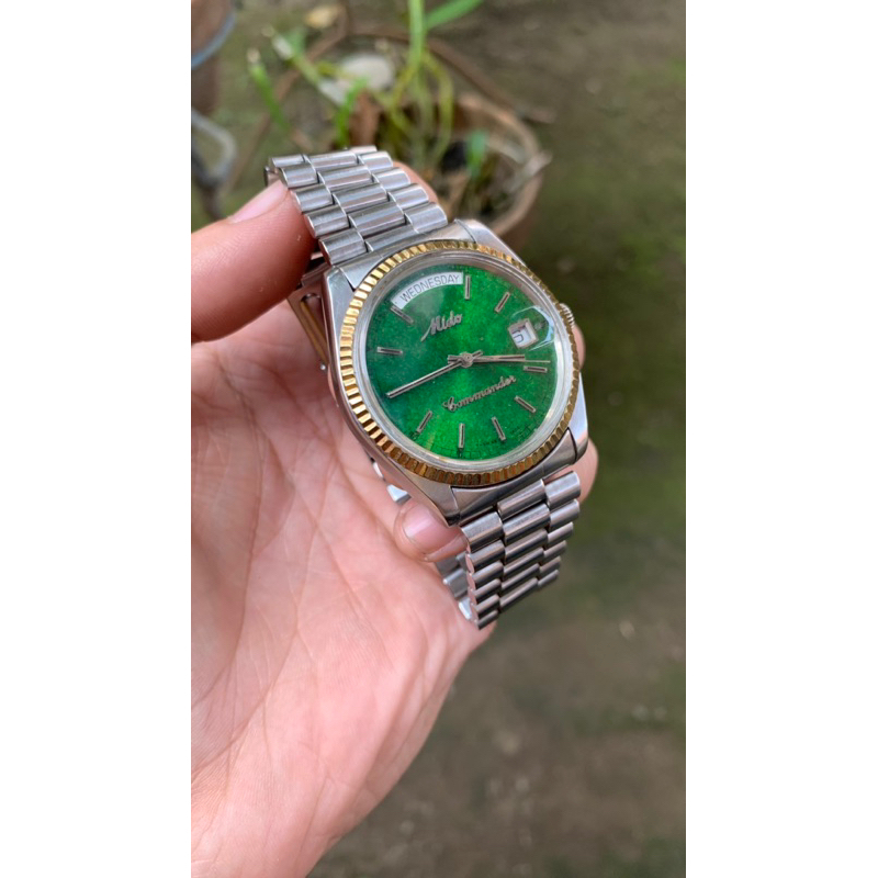 MURAH JAM TANGAN MIDO COMMANDER PRESIDENT GREEN DIAL VINTAGE AUTOMATIC ORIGINAL