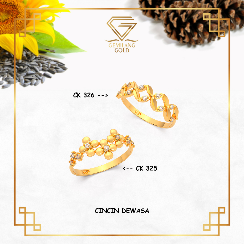 CINCIN EMAS WANITA MEWAH KADAR 300(6K) & 375 (8K) LADY FLOWERS SERIES TERBARU GEMILANG (CK 325, 326)