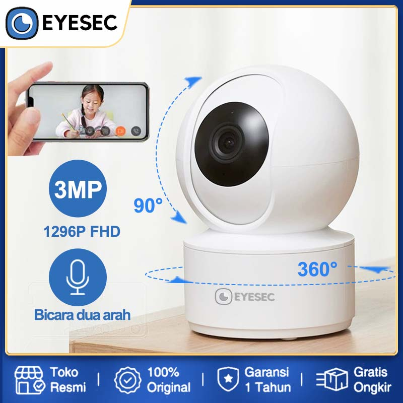Foto EYESEC Smart CCTV WIFI Indoor IP Camera CCTV 3MP 360° PTZ Kamera HP Jarak Jauh Garansi 1 Tahun