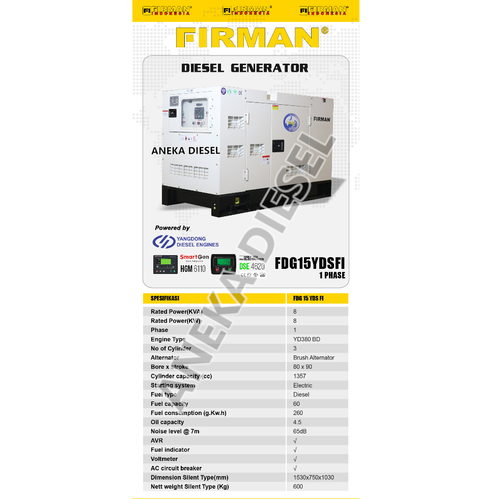 Mesin Genset Silent 10KVA FIRMAN FDG 15YDS FI 3 Phase 1 Phase / Power Generator / Diesel Generator 1