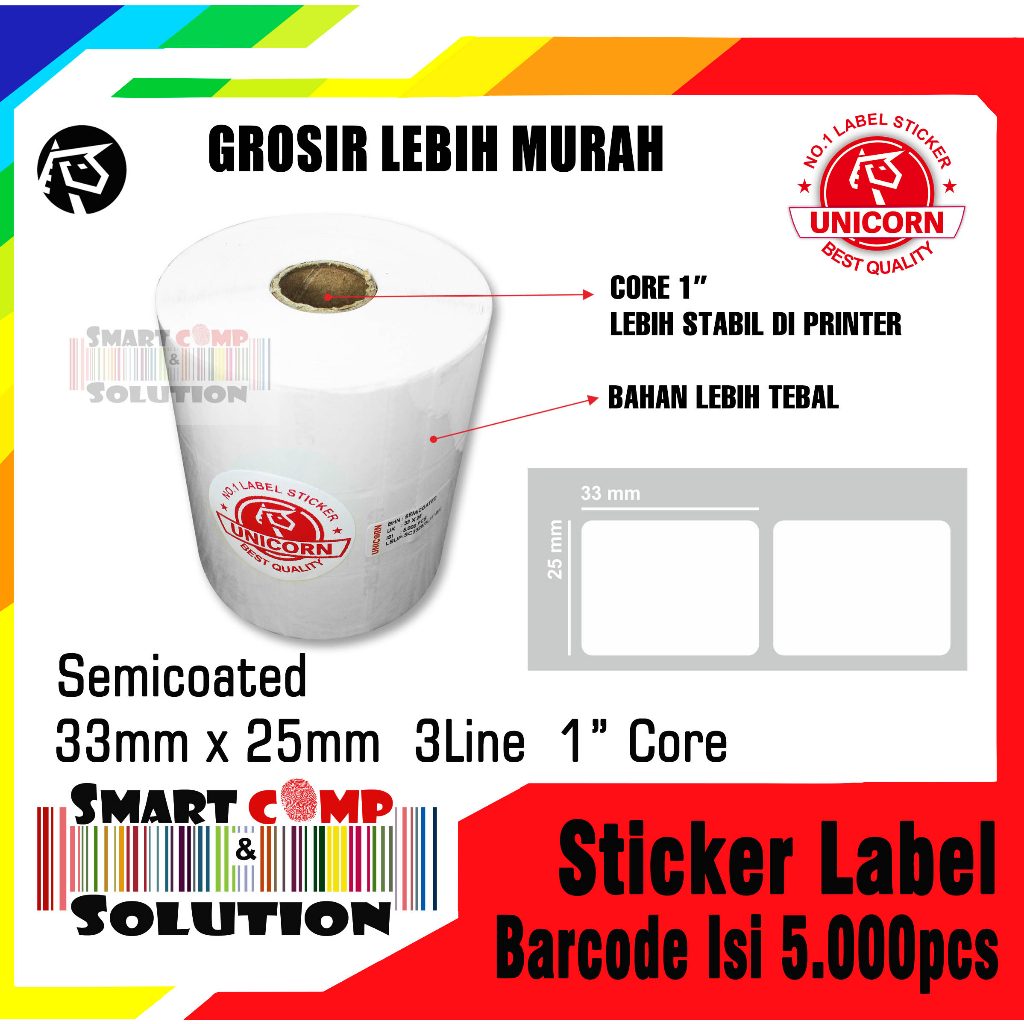 

Label Stiker Barcode Semicoated 33x25mm isi 5000pcs