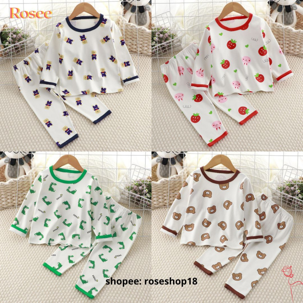 PUNCAK 12.12 Rose - (0bln-4thn) Piyama Anak Lengan Panjang / Setelan Baju Tidur Anak Import / Piyama Anak Karakter Bahan Katun - PY70