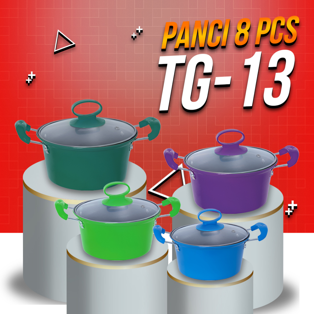 Futureworld Panci Set Lengkap Anti Lengket 8pcs Panci Set Stainless Tutup Kaca TG-13