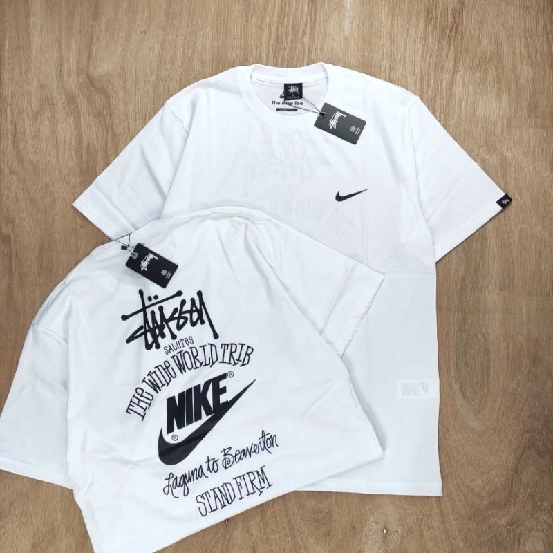 KAOS T SHIRT NIKE X STUSSY THE WIDE WORLD TRIB PUTIH COTTON COMBED 24's FULLTAG
