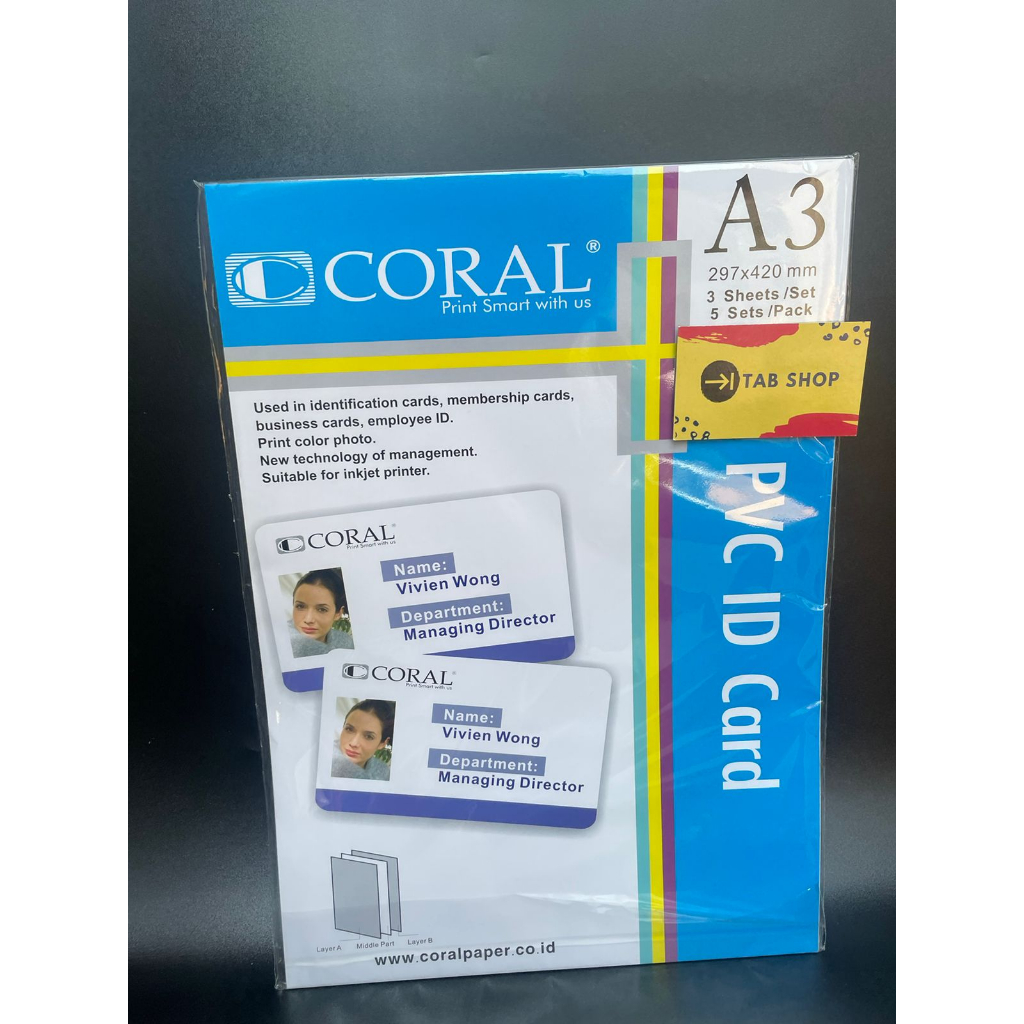 TAB SHOP - CORAL PVC ID CARD A3 5 SET 3 LEMBAR 1 SET - KERTAS KARTU KTP  A3 5 SET 3 LEMBAR 1 SET