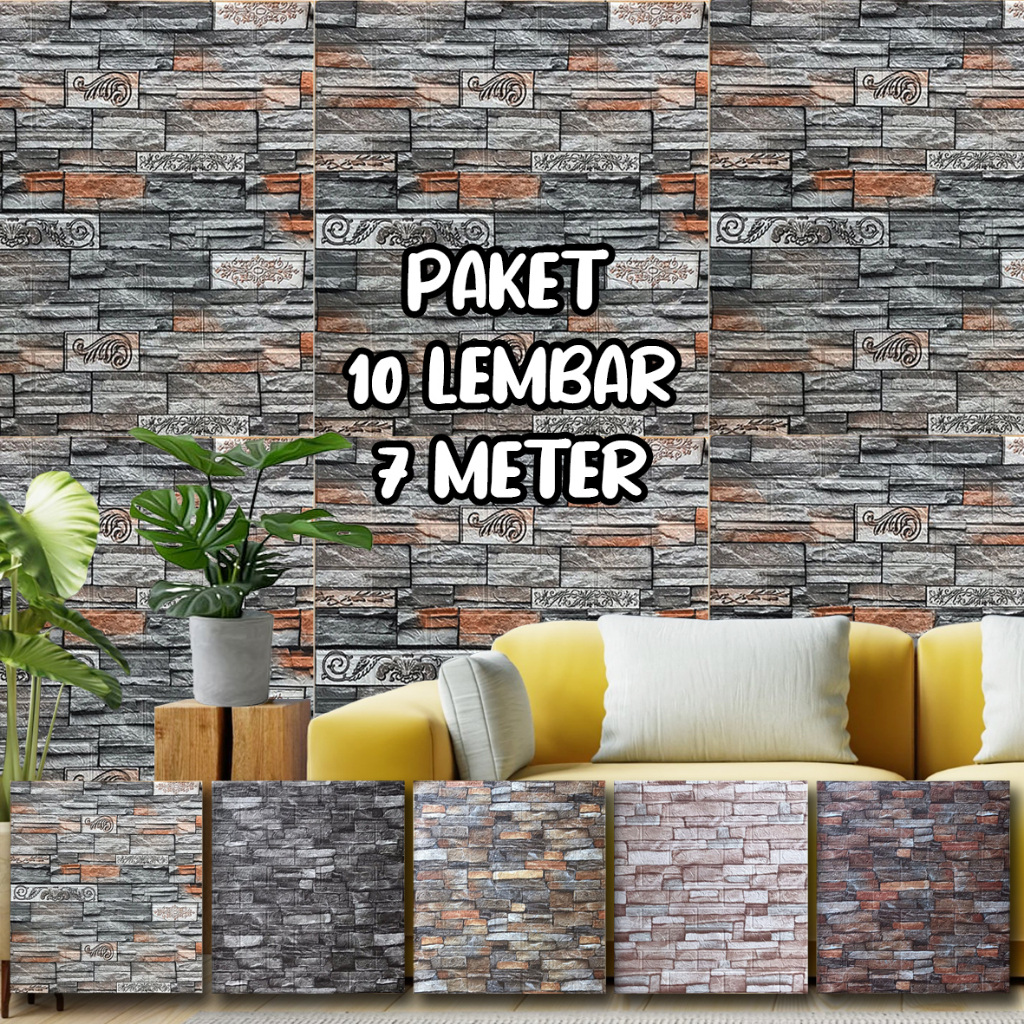 Promo 10 Lembar Wallpaper Dinding 3D Motif batu bata alam wallsticker / walldekor