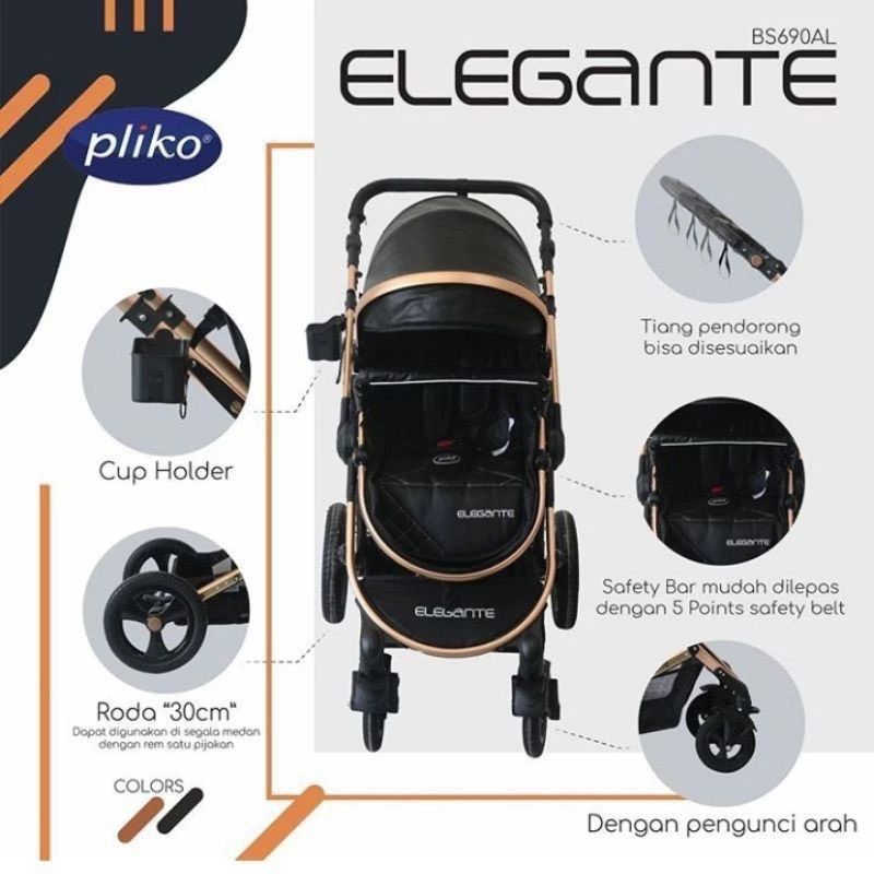 Preloved Stroller bayi Pliko Elegante 690 AL kereta dorong carry cot