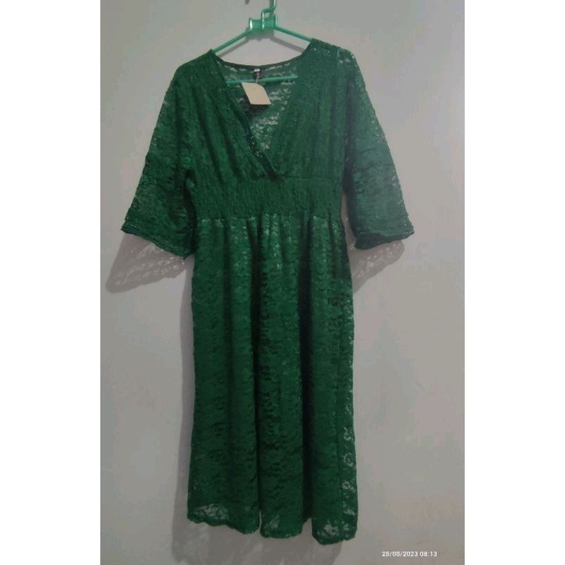 Dress brokat hijau botol size S