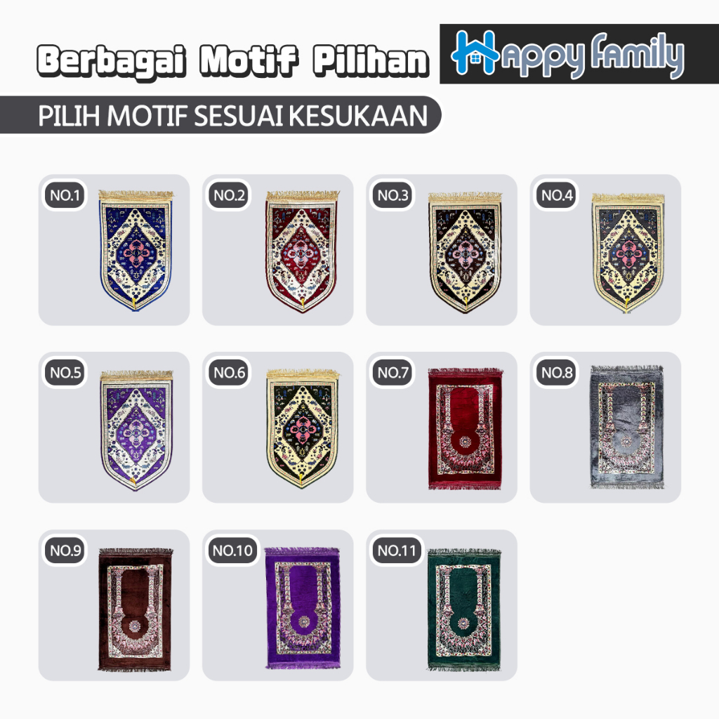 Happy Family Sajadah Turki Anti Slip Super Premium UK 70*110cm / Sajadah Sholat Bulu Motif Premium Import-5