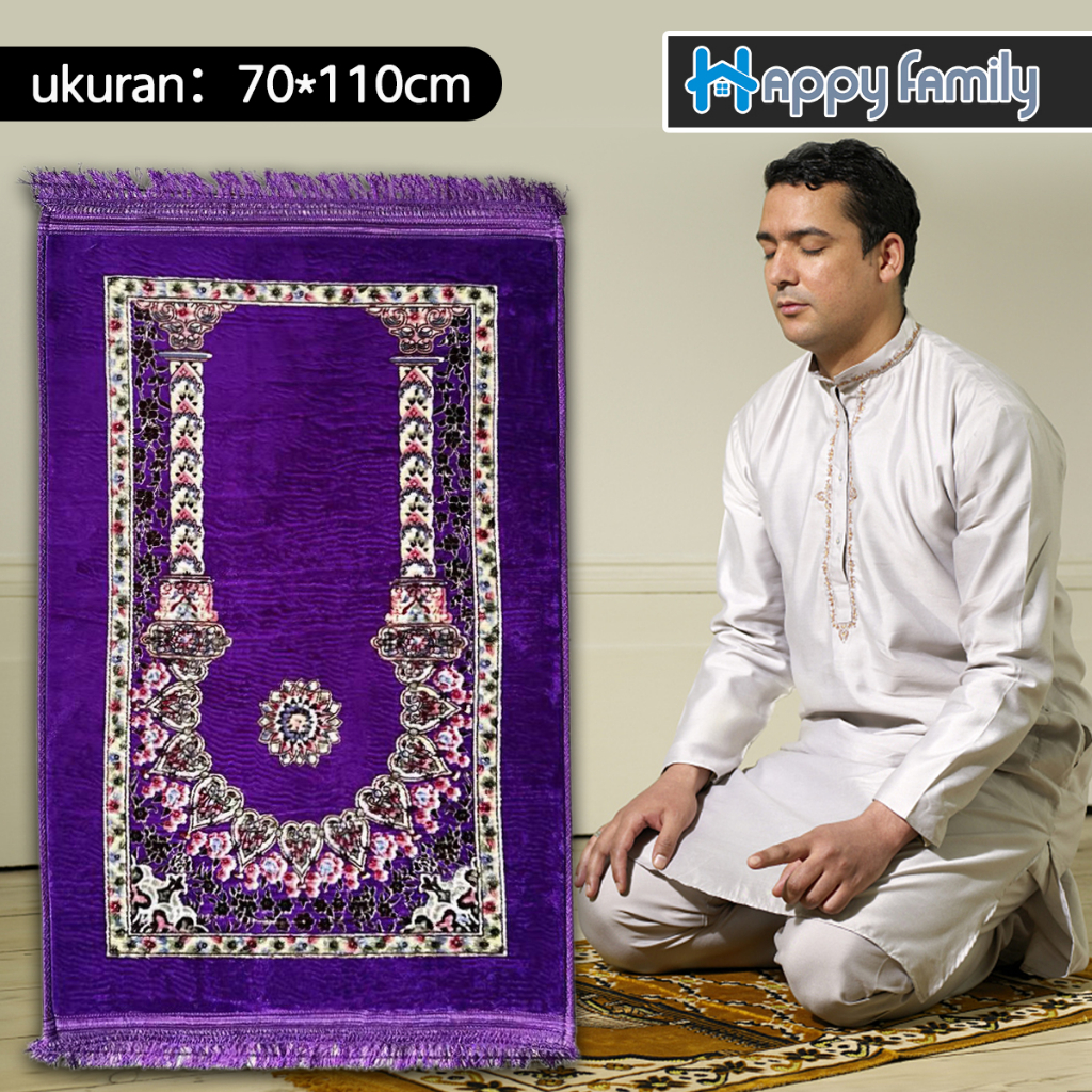 Happy Family Sajadah Turki Anti Slip Super Premium UK 70*110cm / Sajadah Sholat Bulu Motif Premium Import-Ungu 6606-4