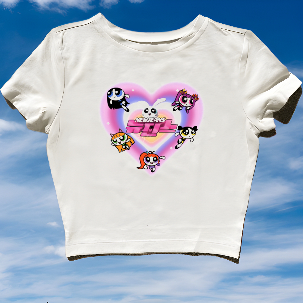 CROP TOP NEW JEANS X POWERPUFF | KPOP KOREA NEWJEANS NWJNS | GRUNGE | CROPTOP | BAND METAL MUSIK ROC