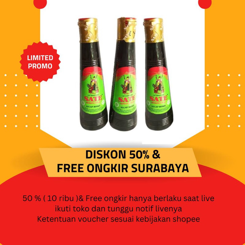

[ DISKON 50% + Free ongkir ] Kecap cap SATE 135ml 3pcs