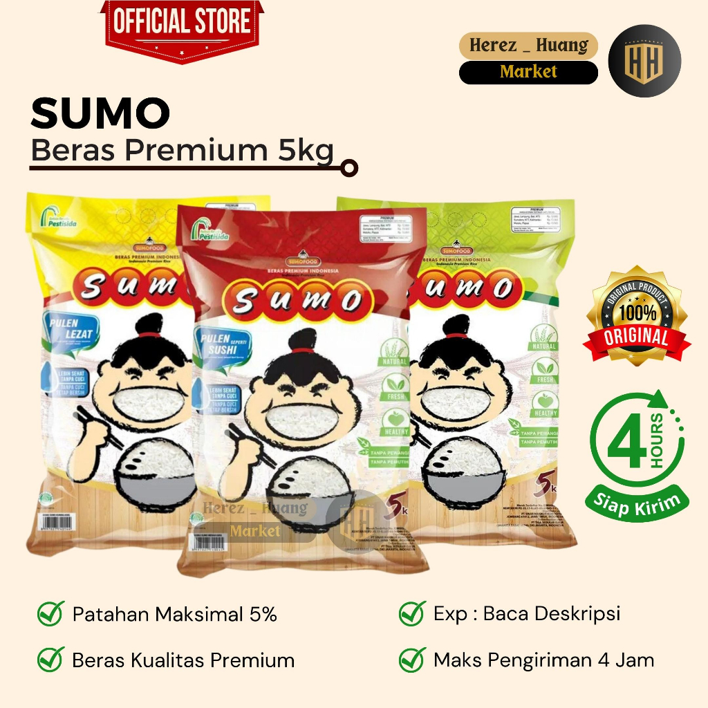 

BERAS SUMO Beras Premium 5KG, Beras Putih Sumo Merah 5Kg, Beras Putih Sumo Kuning 5kg Beras Putih Sumo Hijau 5kg