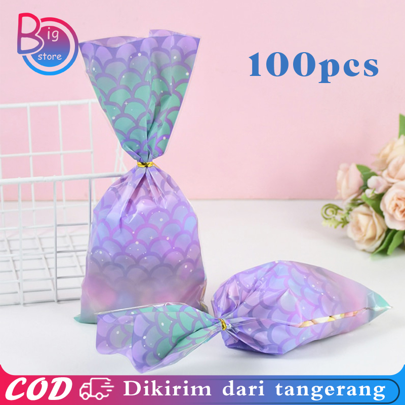 

100pcs Goodie Bag Mermaid Cookies Bag Mermaid Party Candy Bags