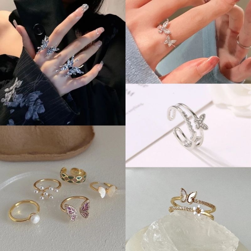Flo Butterfly Gold Ring | Cincin Emas Vintage Adjustable, Cincin Pria Wanita, Retro Aesthetic Artsy