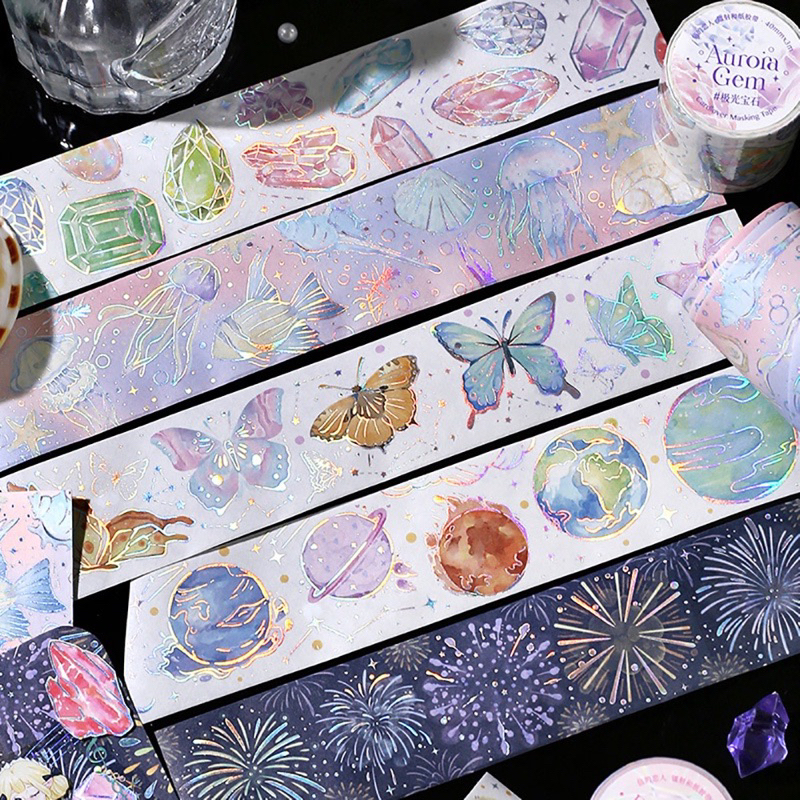 washi tape selotip gold foil kupu galaksi bintang 40 mm