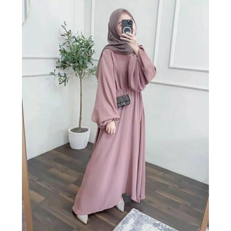 gamis busui lesti lengan balon ld 105 cm