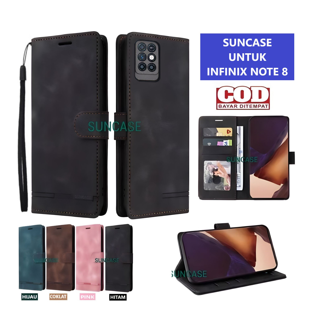 Casing INFINIX NOTE 8 model flip buka tutup case kulit ada tempat foto dan kartu juga tali hp flip c