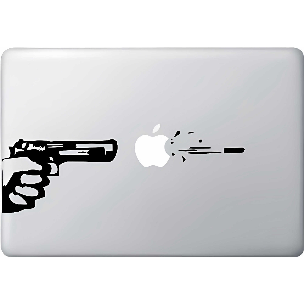 Stiker Decal Gun Pistols Shooting at Apple - Laptop Macbook Sticker