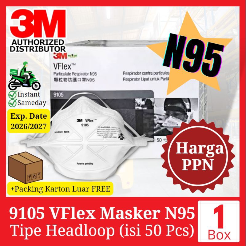 3M Masker 9105 VFlex N95 NIOSH (1 Box isi 50 Pcs) No