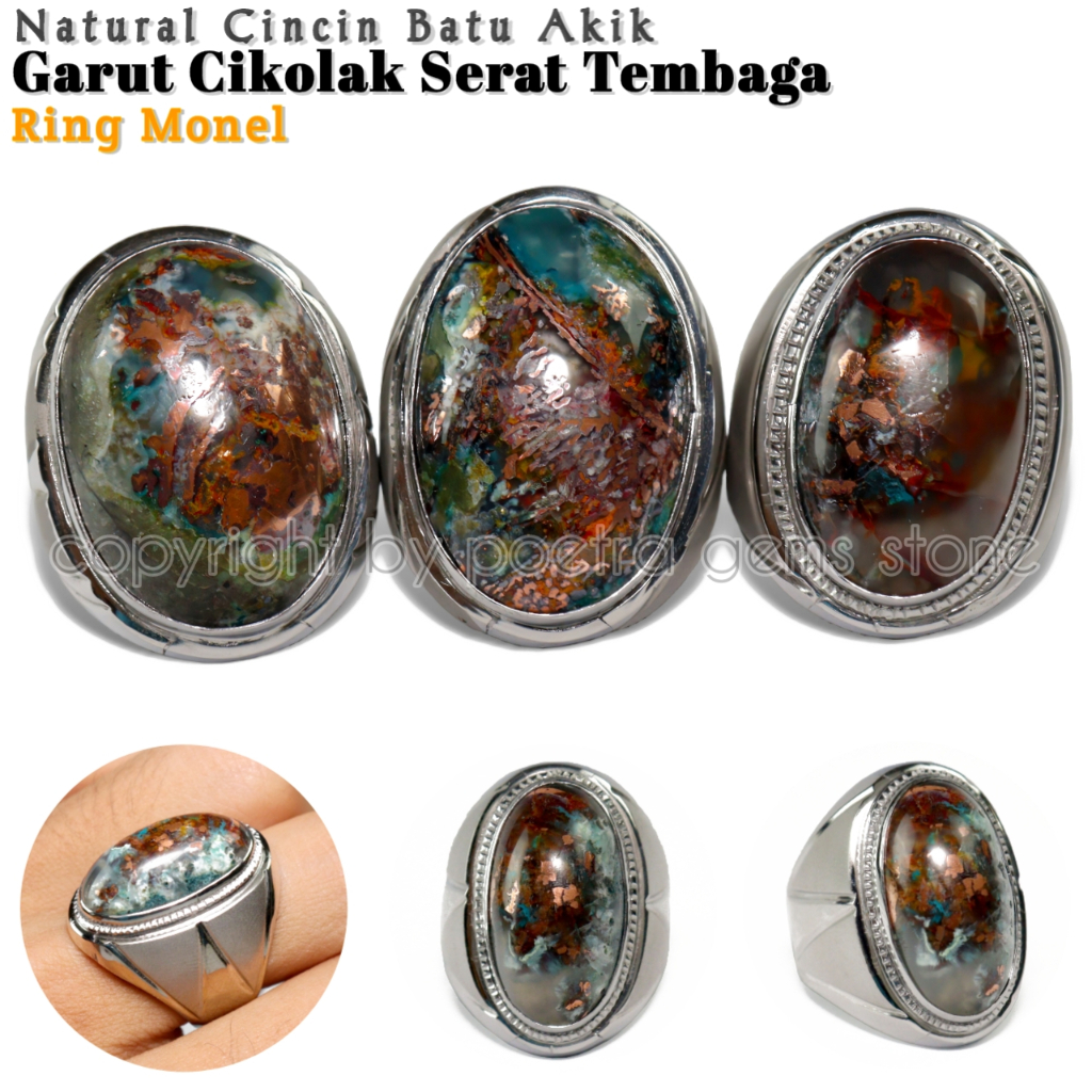 Natural Cincin Monel Batu Akik Garut Cikolak Serat Tembaga