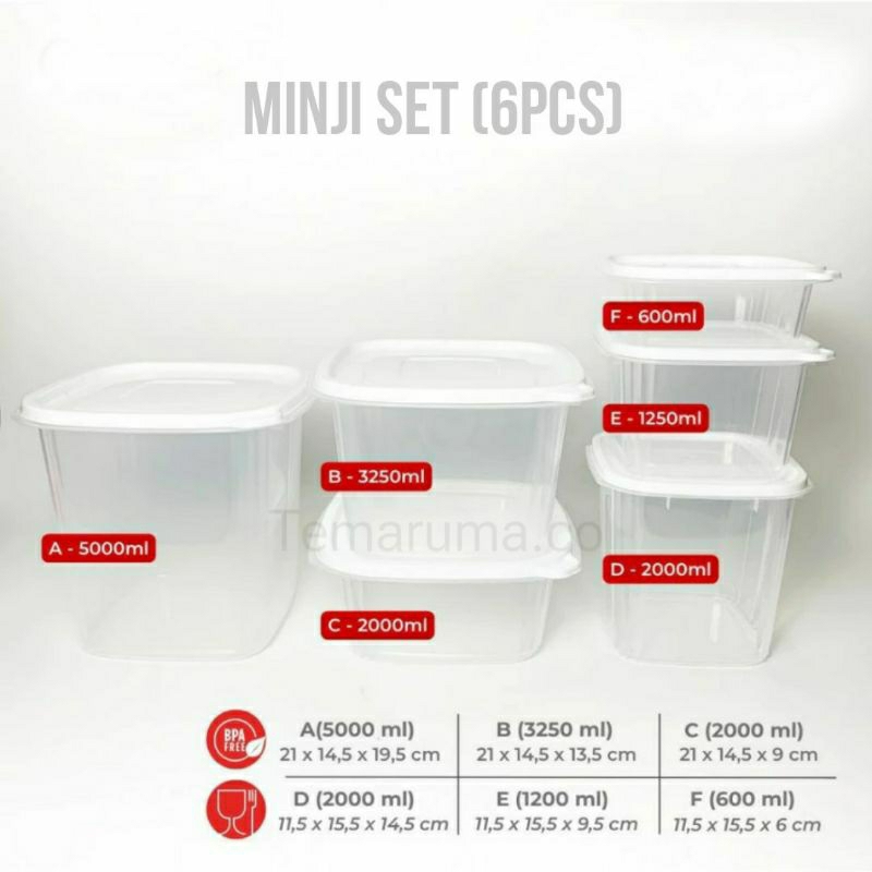 TEMARUMA (6 PCS) MINJI SET FOOD CONTAINER / TEMPAT SIMPAN MAKAN KOREA / TEMPAT PENYIMPANAN SERBAGUNA