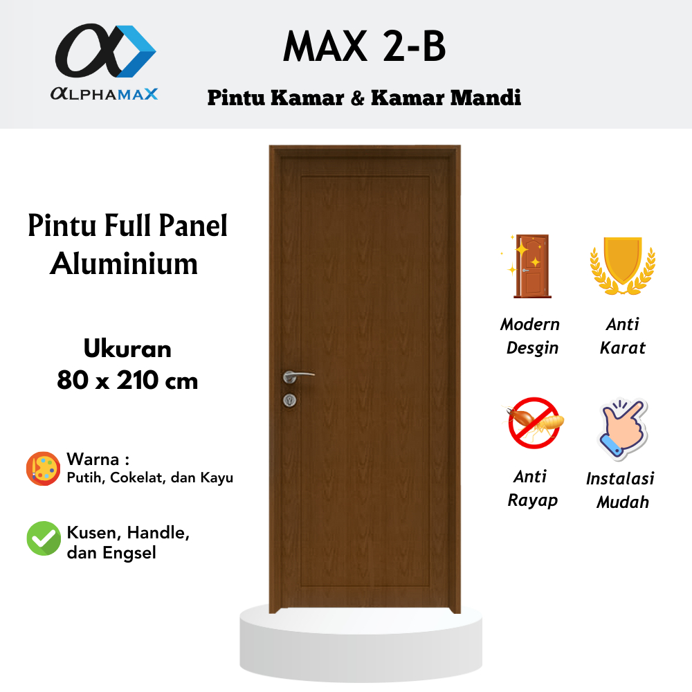 Pintu Aluminium Pintu Kamar & Kamar Mandi Full Panel Alphamax Max 2-B 80 x 210cm