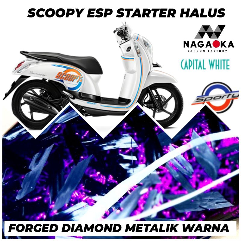 SCOOPY ESP STARTER HALUS CARBON FORGED DIAMOND PREMIUM METALIK WARNA SPAKBOR BELAKANG SPION BEHEL SC