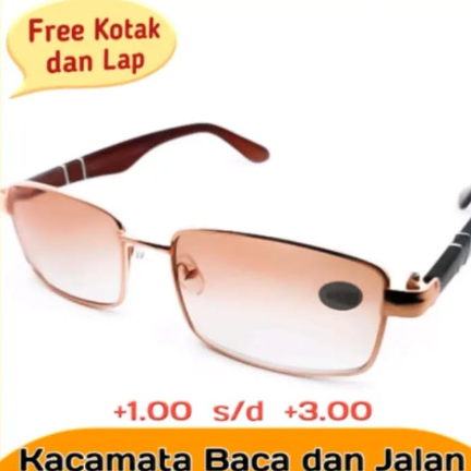 Kacamata Plus Baca Dan Jalan Double Fokus Lensa Kryptok Warna Coklat Untuk Pria Wanita