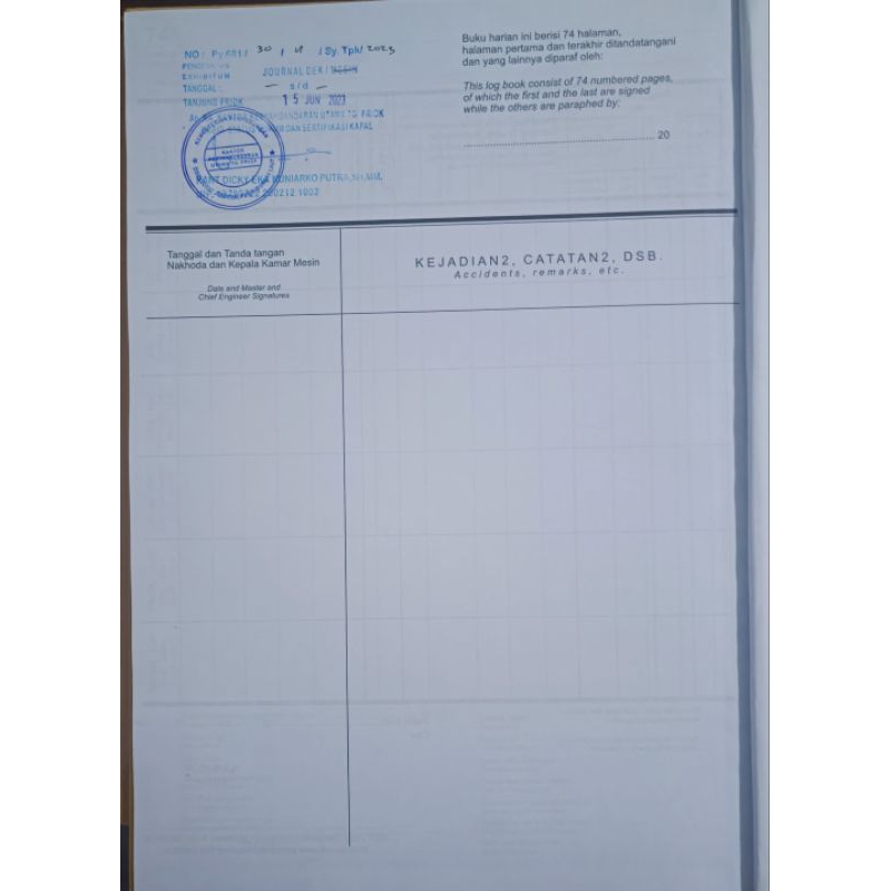 

Jurnal Dek & Mesin / Logbook Dek & Mesin