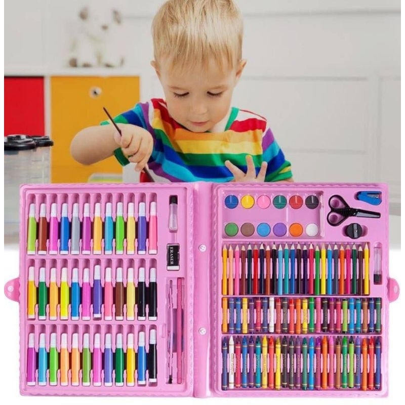 Crayon Anak Set Koper 150 in 1 Crayon Mewarnai dan Melukis Lengkap dengan Cat Air