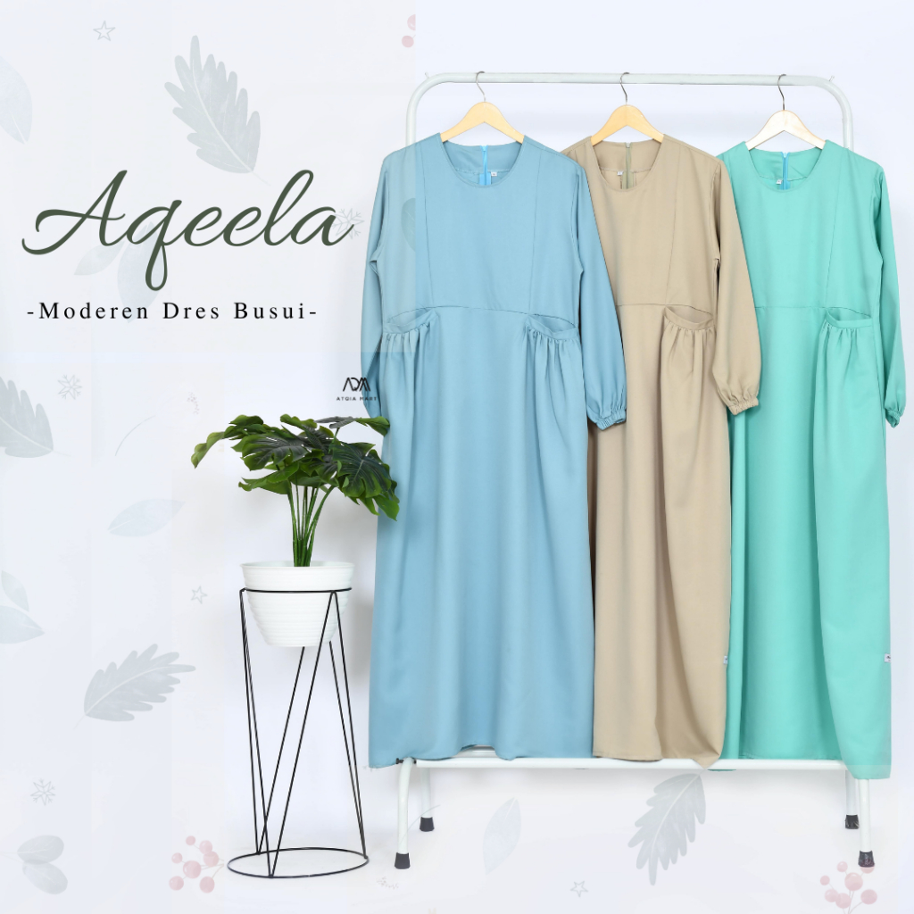 Atqia_Mart - Gamis Saku Busui Wanita Simple Polos Kekinian Atqiya Mart by Atqia Collection