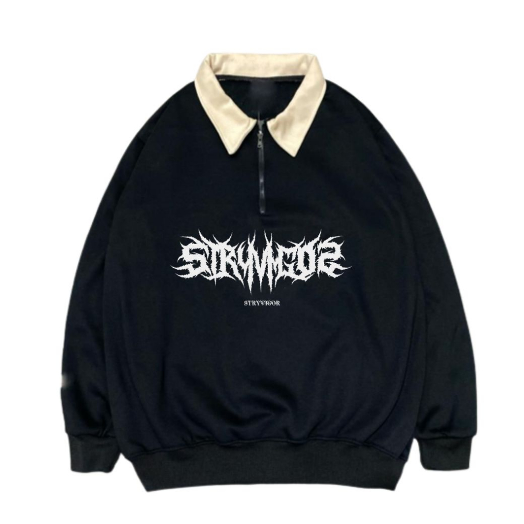 Rugby Jacket Halfzip Black Metal Stryvigor | Sweater Rugby Vintage Switer Pria Wanita Premium Distro