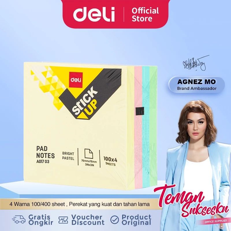 

DELI PAD STICKY NOTES 76X76 PASTEL 4X100 SHEETS MIX EA01703