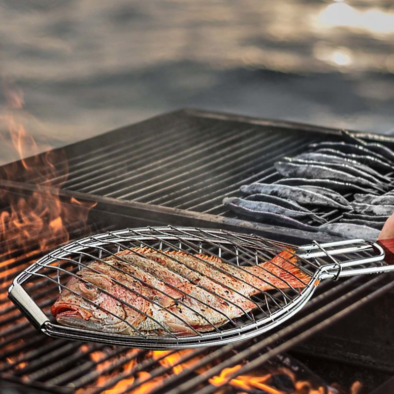 Panggangan Ikan Stainless Jepit Penjepit Panggang Ikan Daging Alat Bakar Reversible Fish Grill