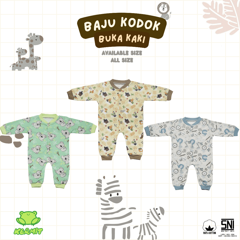 BABY KERMIT - Jumper Baju Kodok Buka Kaki Anak Bayi Laki Laki Perempuan 3-6 Bulan Sleepsuit Baby SNI